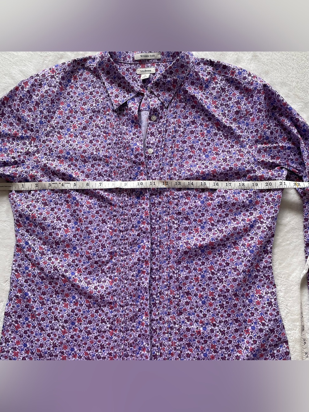 L.L. Bean Purple Floral Button-Down Shirt - Picture 8 of 12